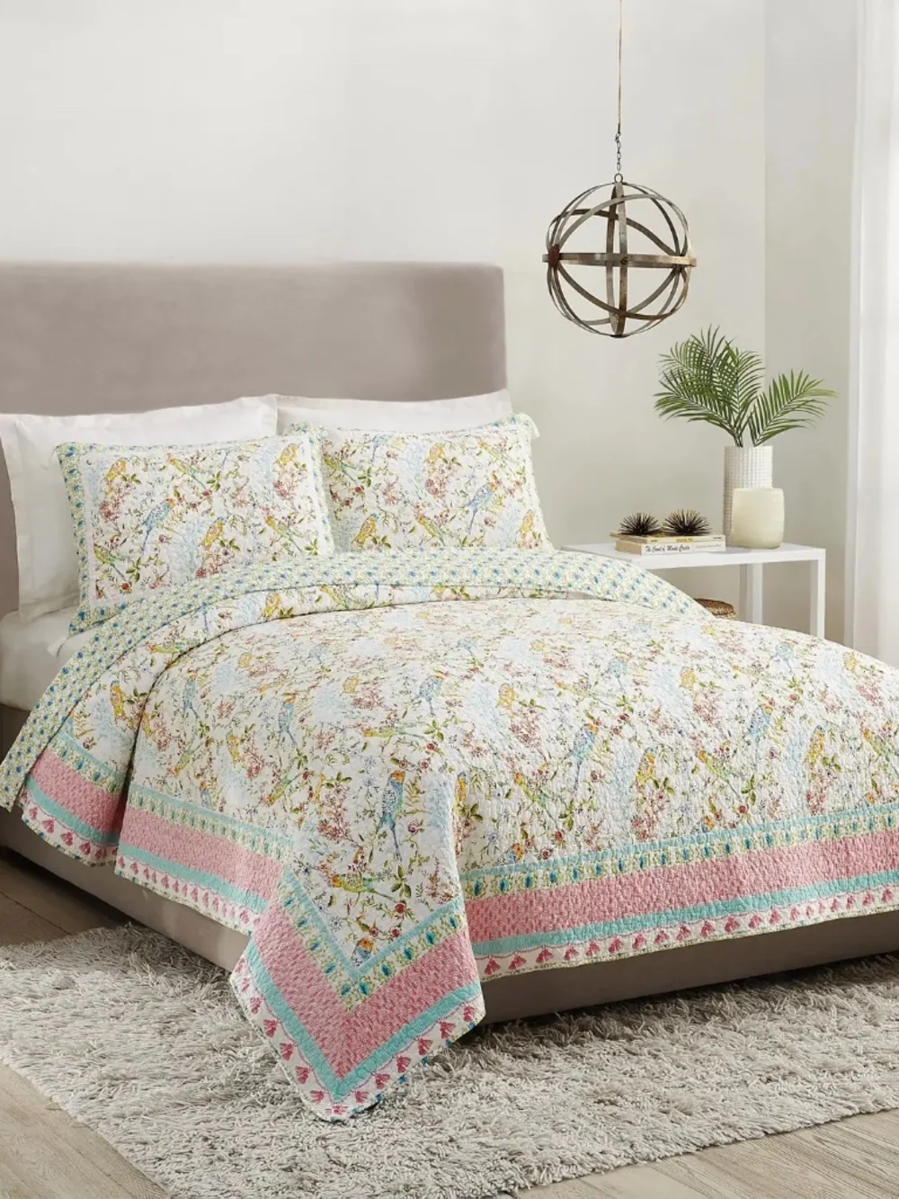 NWT Sonnet 3-Piece Quilt Set By Dena Home Sunny Garden Bird